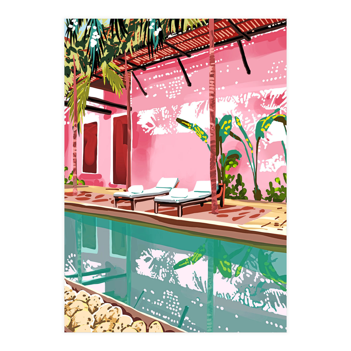 Vacay Villa | Blush Pink Summer Architecture | Tropical Travel Building | Palm Bohemian Resort (Print Only)