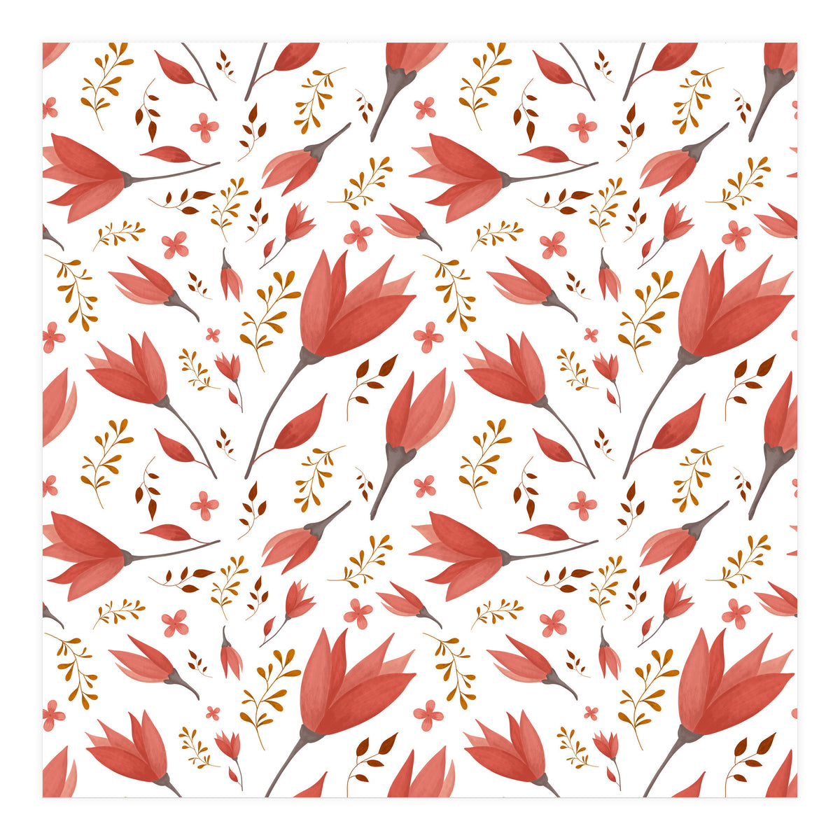 Delicate Autumn Floral Gouache Pattern Collection I (Print Only)