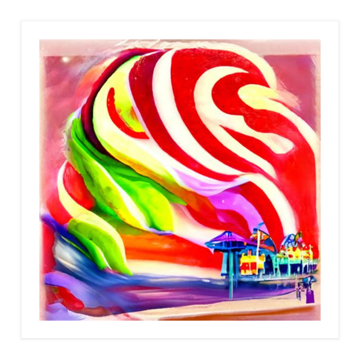 Santa Monica Pier swirly Candy AI Art (Print Only)