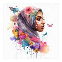 Watercolor Floral Muslim Arabian Woman #7 (Print Only)