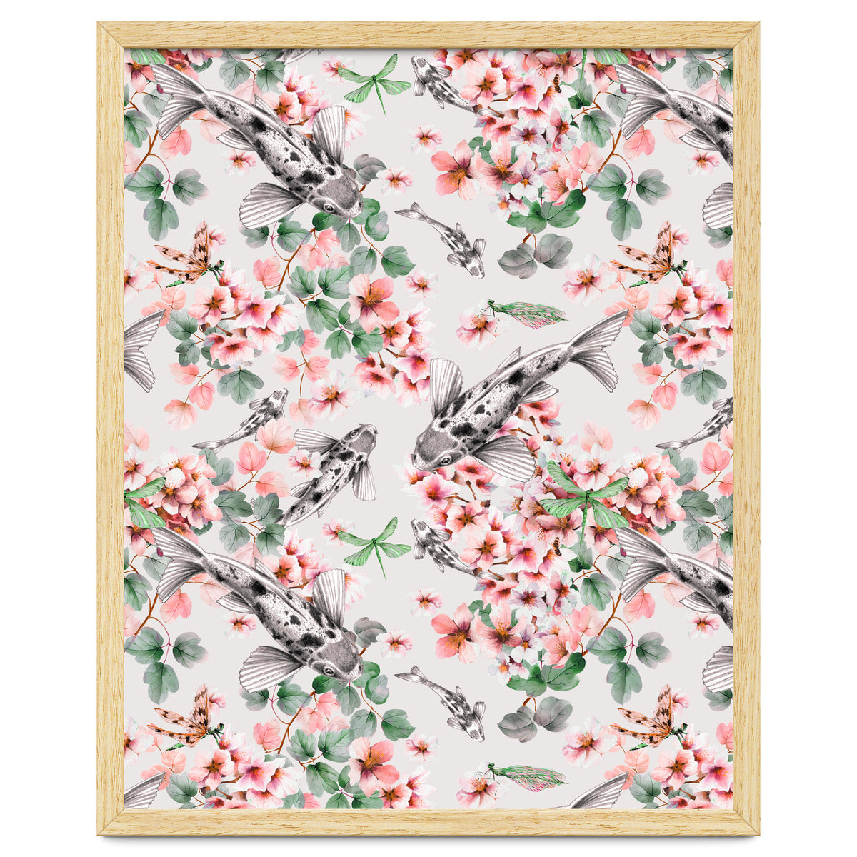 Asian fish among flowers