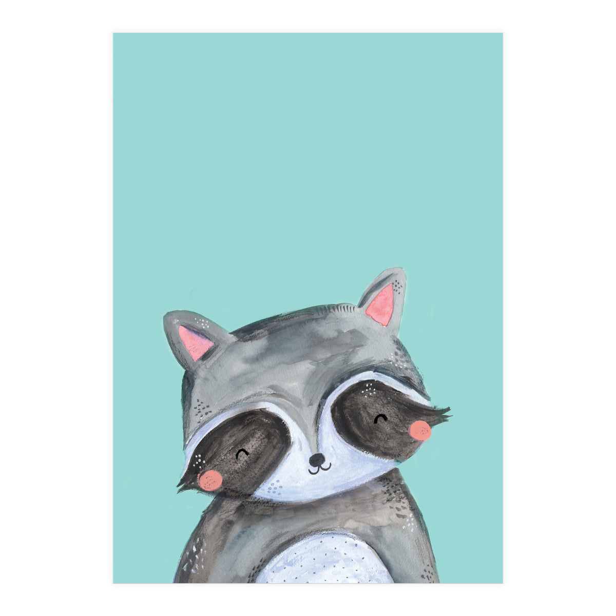 Woodland Racoon On Mint (Print Only)