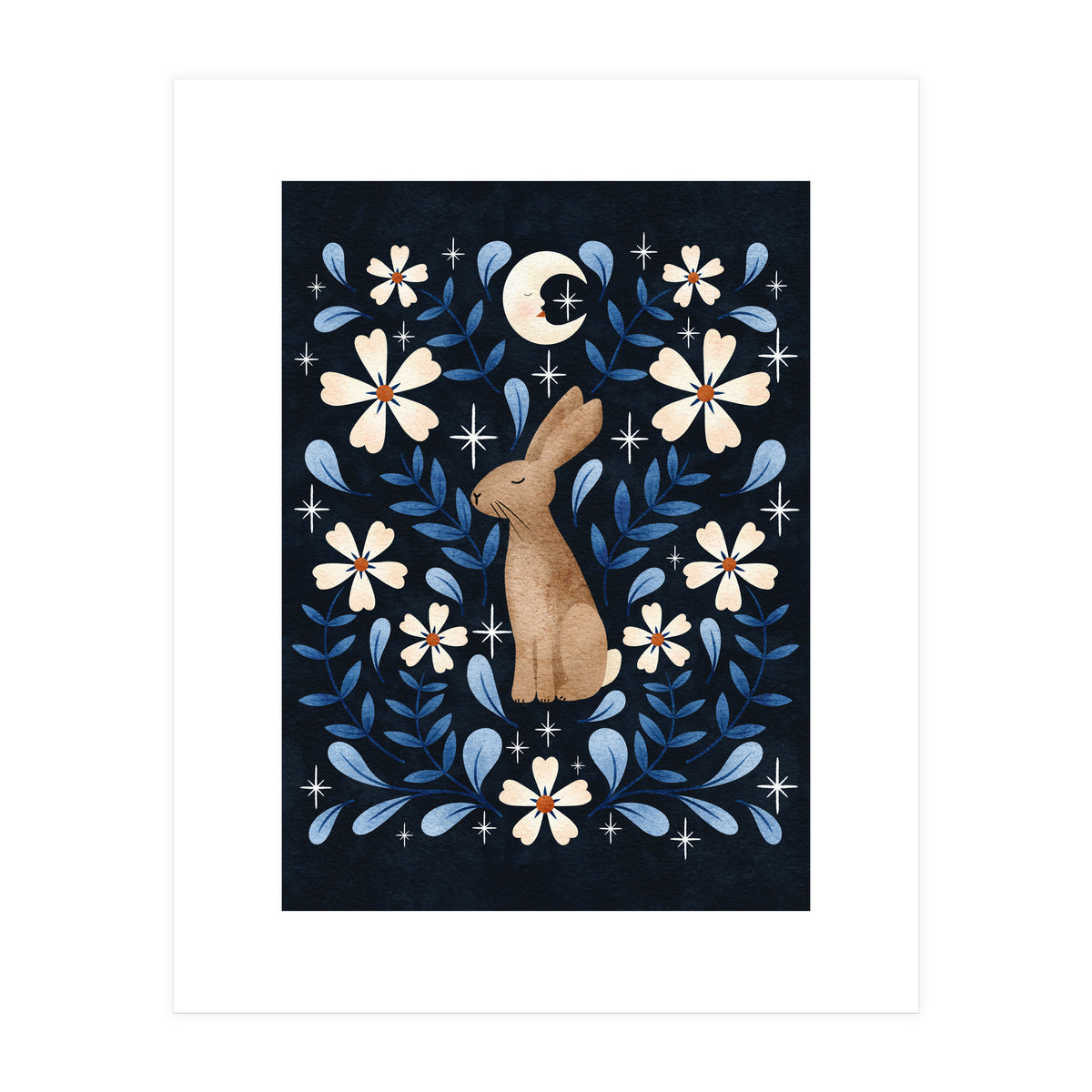 Floral Folk Art Hare (Print Only)