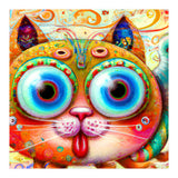 Chaotic and Colorful Fantasy Cat sticking out its Tongue (Print Only) thumbnail