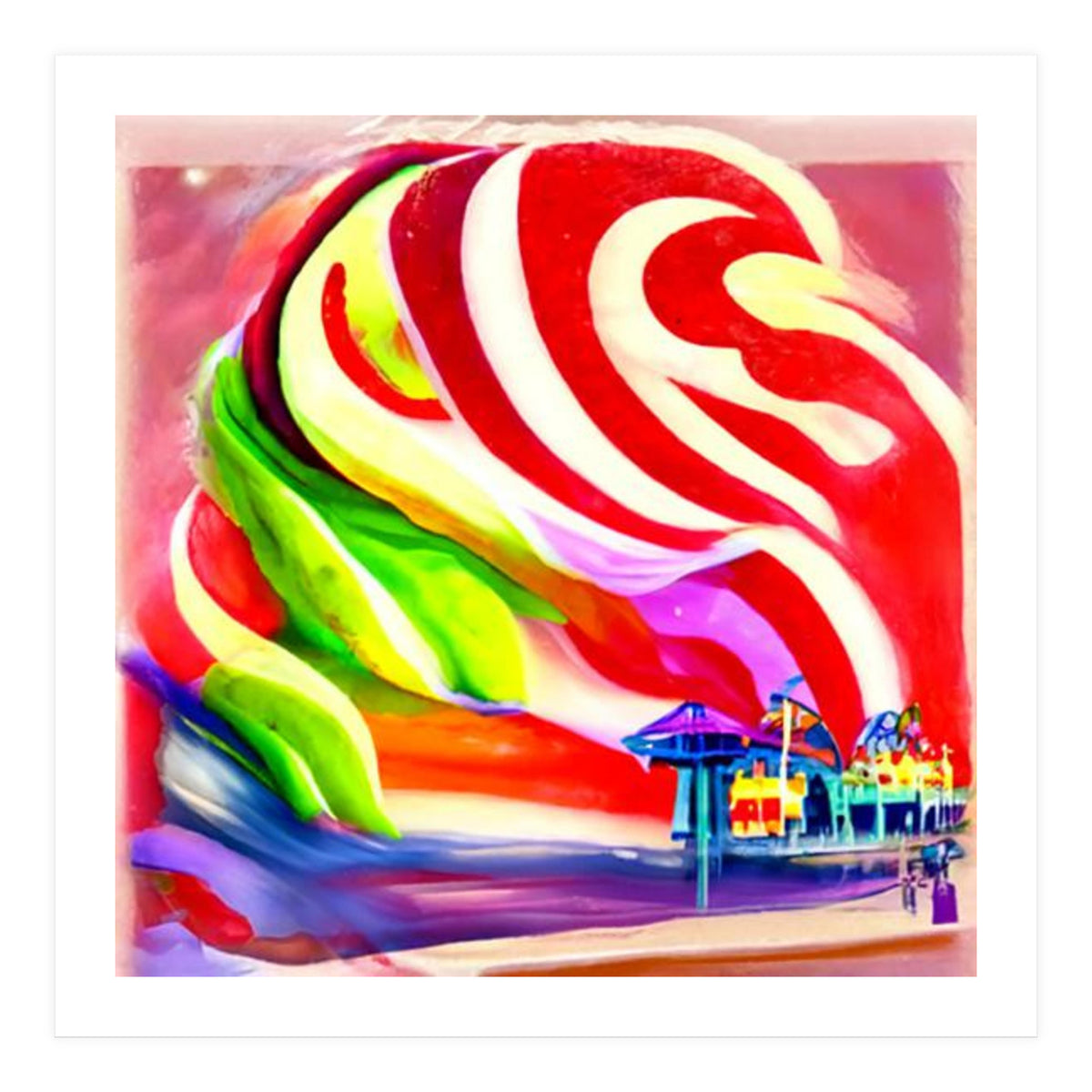 Santa Monica Pier swirly Candy AI Art (Print Only)