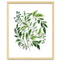 Botanical Abundance, Fresh Green Nature Watercolor Painting, Vibrant Leaves Minimal Illustration