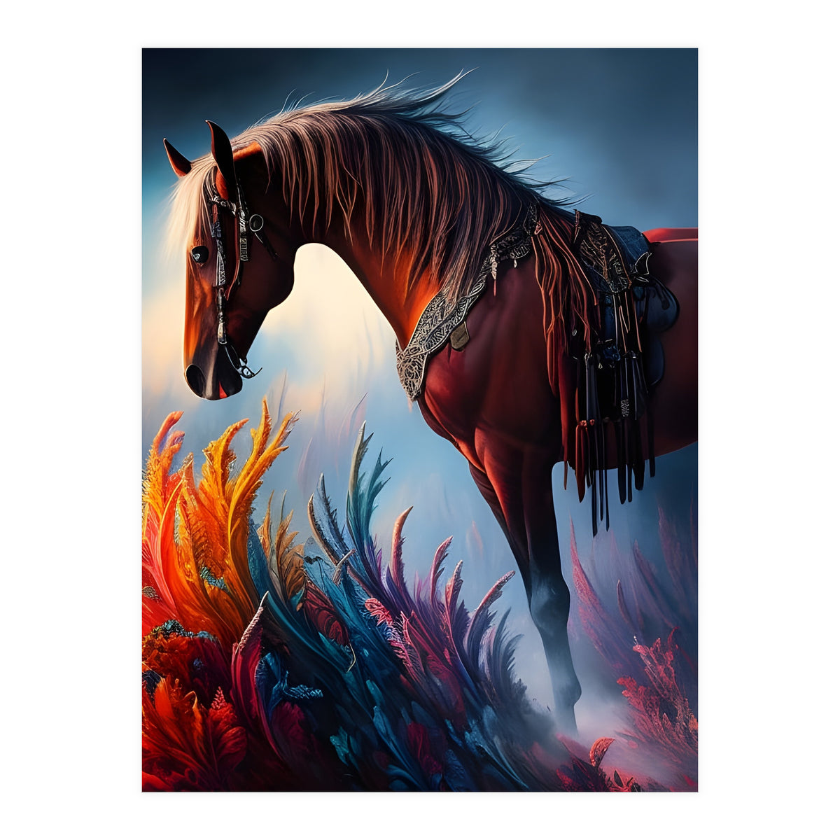 Elegant Prismatic Arabian Horse Digital Art (Print Only)