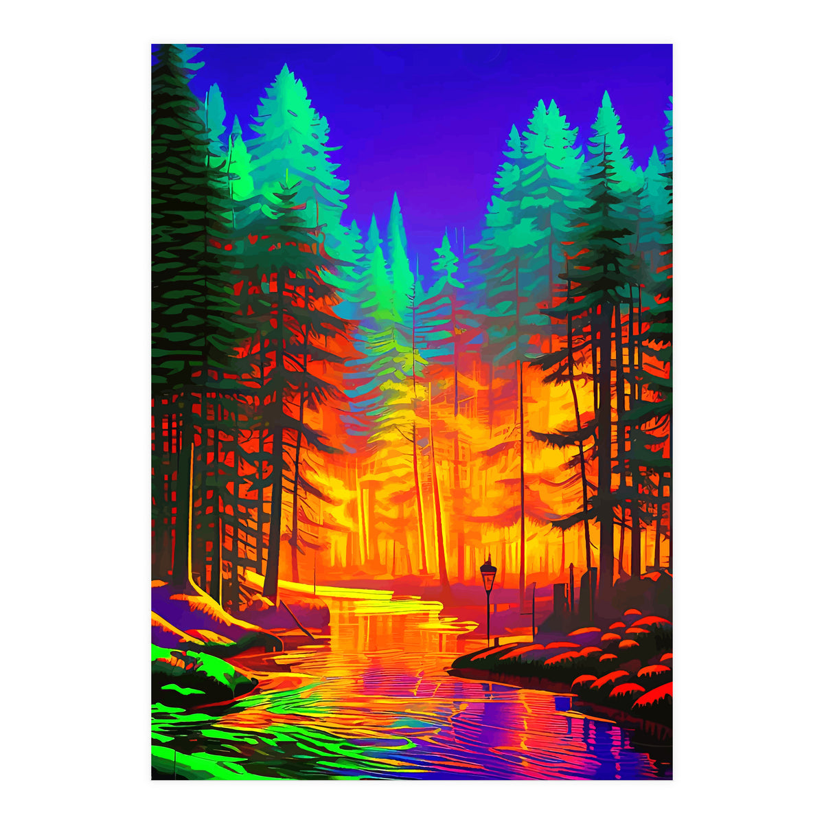The Neon Mirage, Forest Trees Nature, Eclectic Electric Pop Art, Colorful Bright Contemporary Modern (Print Only)