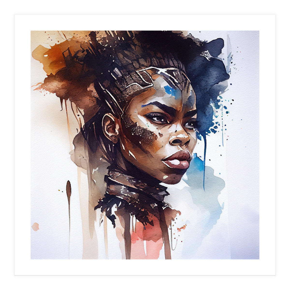 Watercolor African Warrior Woman #8 (Print Only)