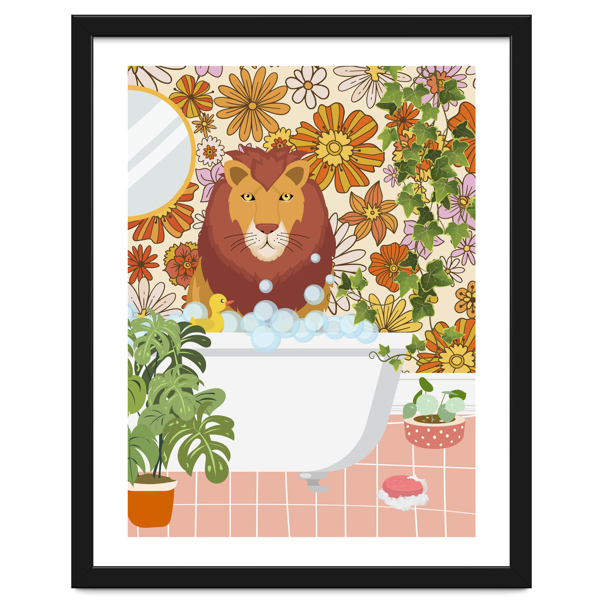 Lion Bathing on Groovy Bathroom