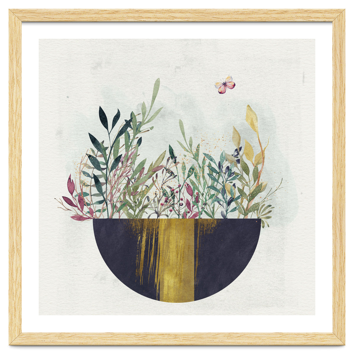 Flowers and leaves in a simple basket