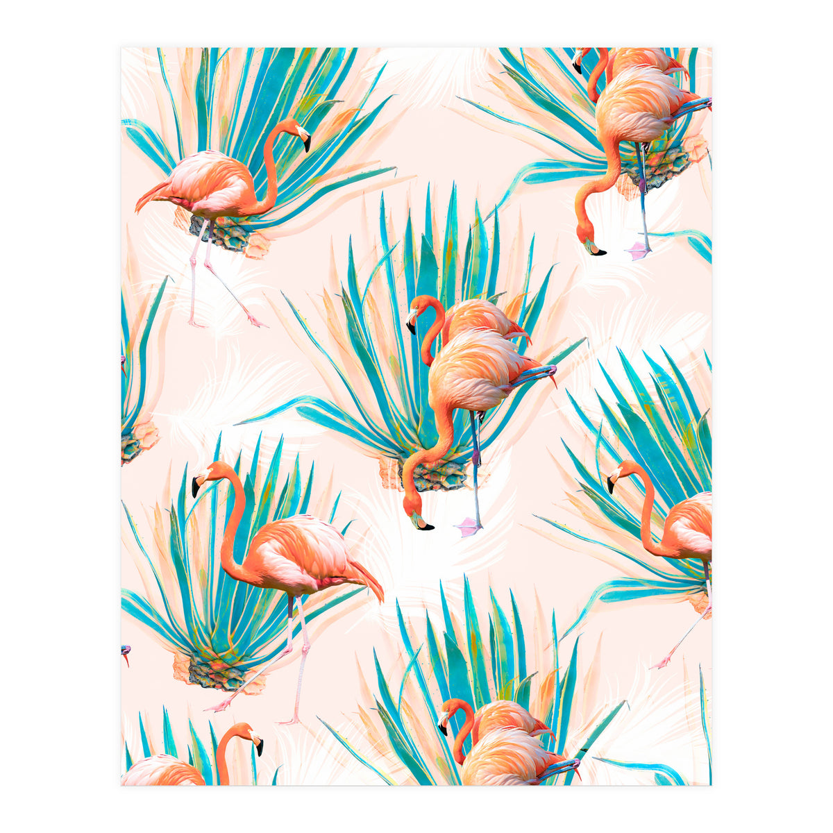 Anaglyph Flamingos with cactus (Print Only)