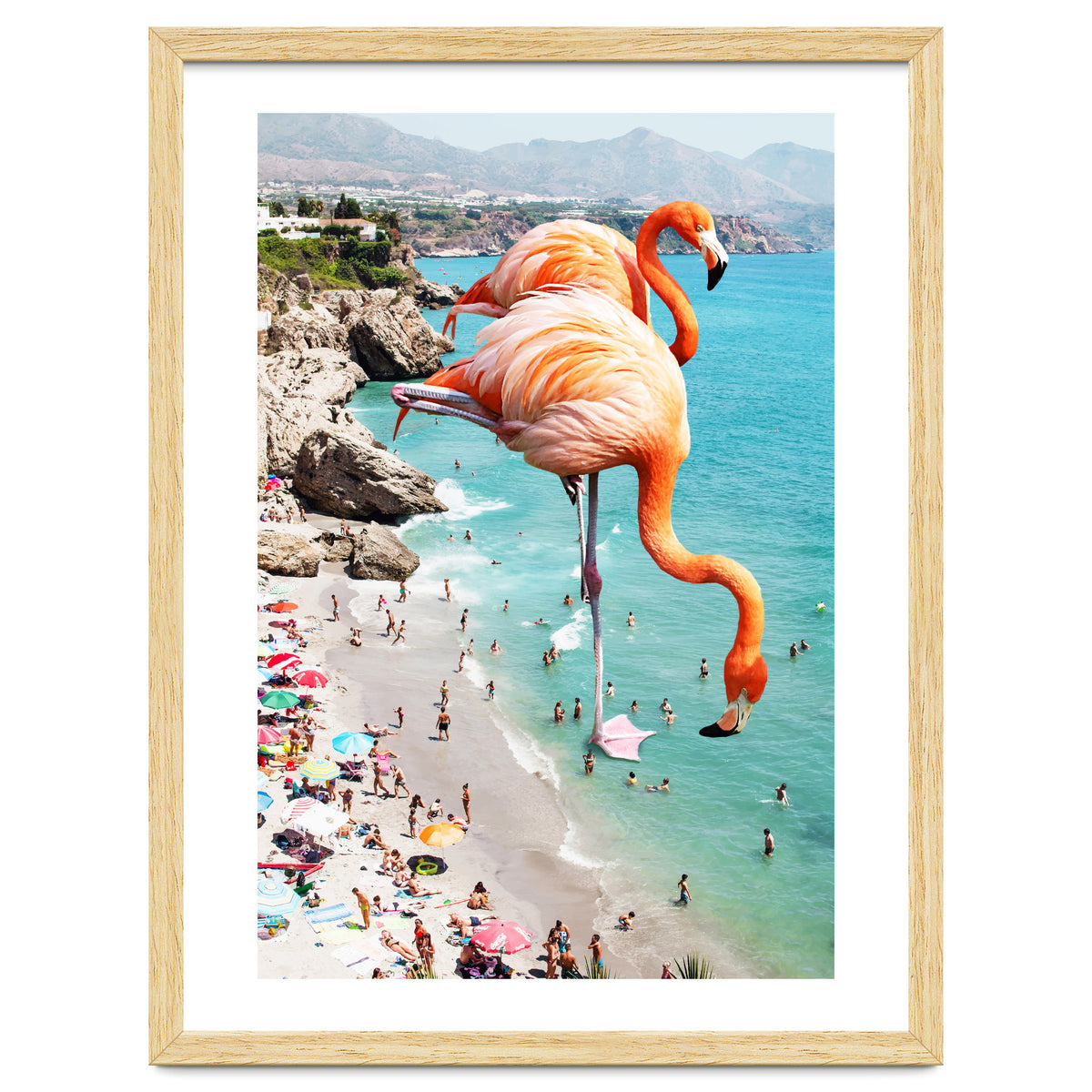 Flamingos on the Beach, Wildlife Surrealism Birds, Nature Flamingo Fantasy Beach Summer Photography