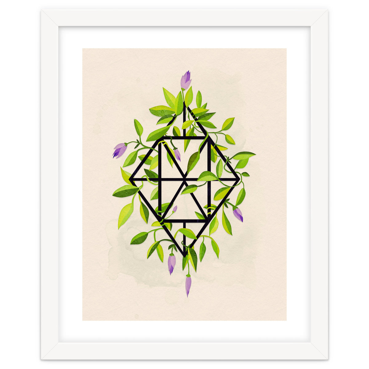 Geometric frame with leaves and flowers