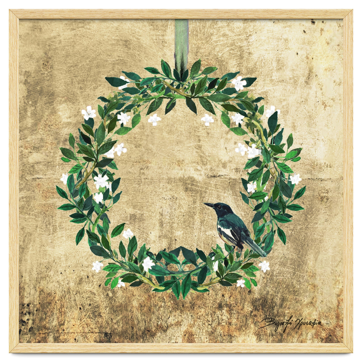 Wreath #White Flowers & Bird #Royal collection