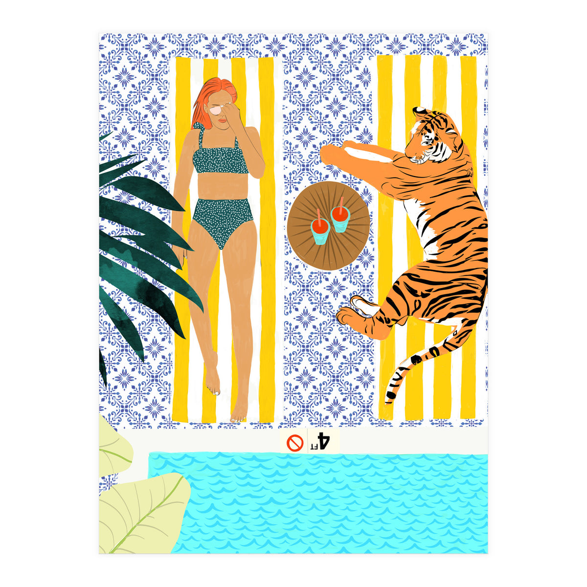 How To Vacay With Your Tiger, Human Animal Connection Illustration, Tropical Travel Morocco Painting (Print Only)
