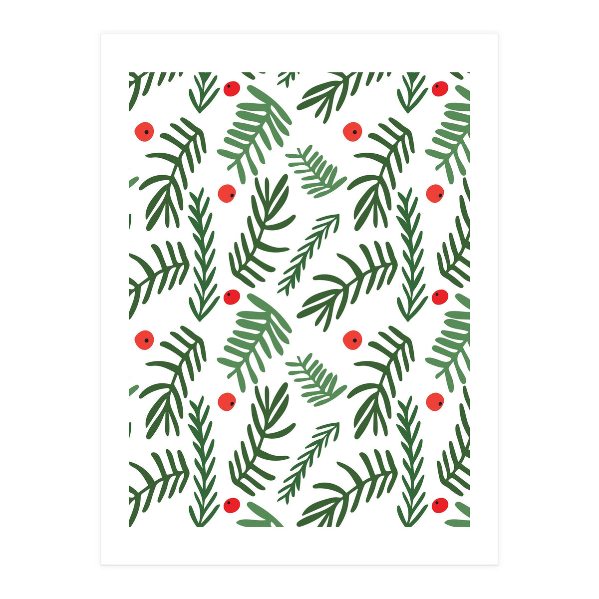 Pine Tree Branches With Christmas Berries Pattern (Print Only)