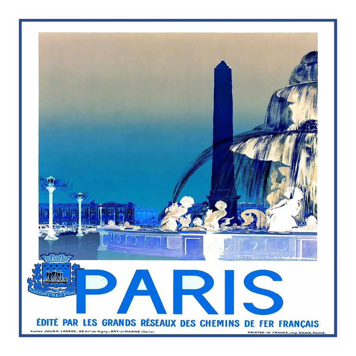 Travel Poster Paris Vintage  (Print Only)