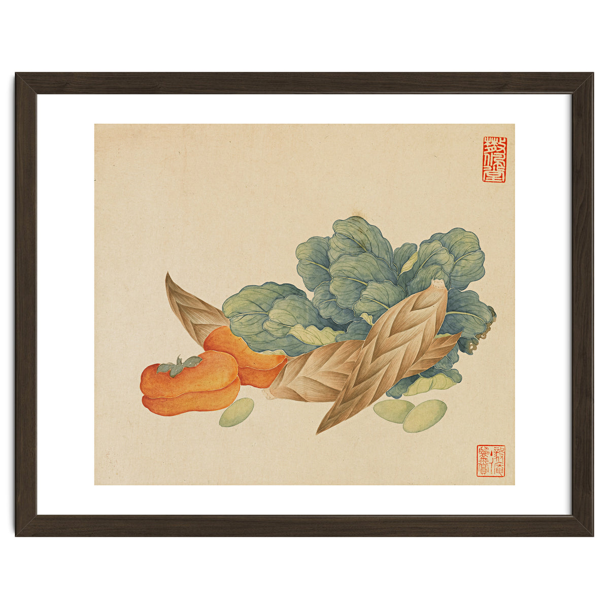 Wang Chengyu~flowers And Vegetables, Vegetables, Fruits, Chinese Cabbage, Lentils, Bamboo Shoots, Persimmons