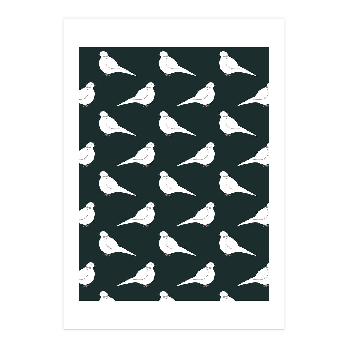 White Bird Pattern On Black (Print Only)