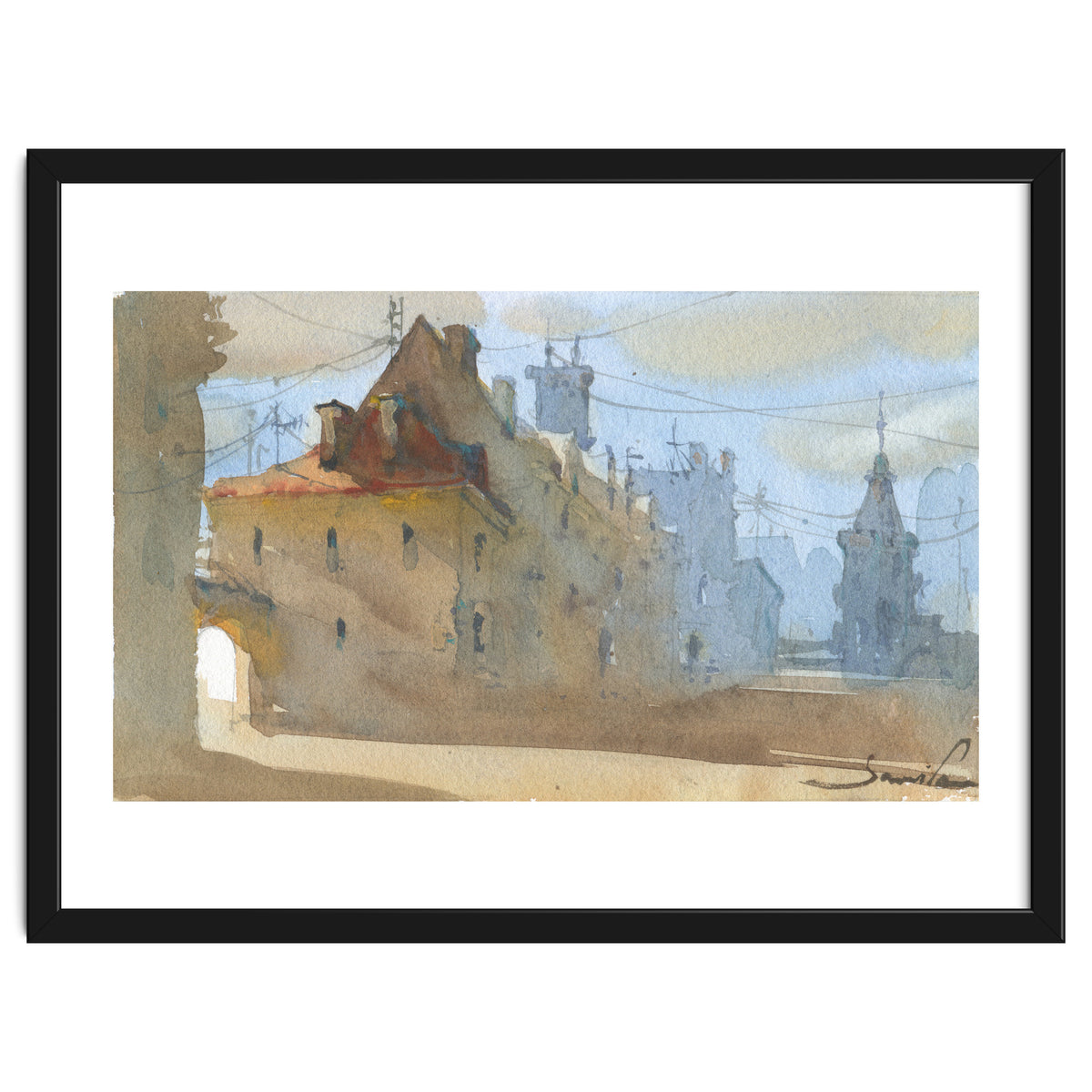 Old Town Warsaw. Watercolor painting.