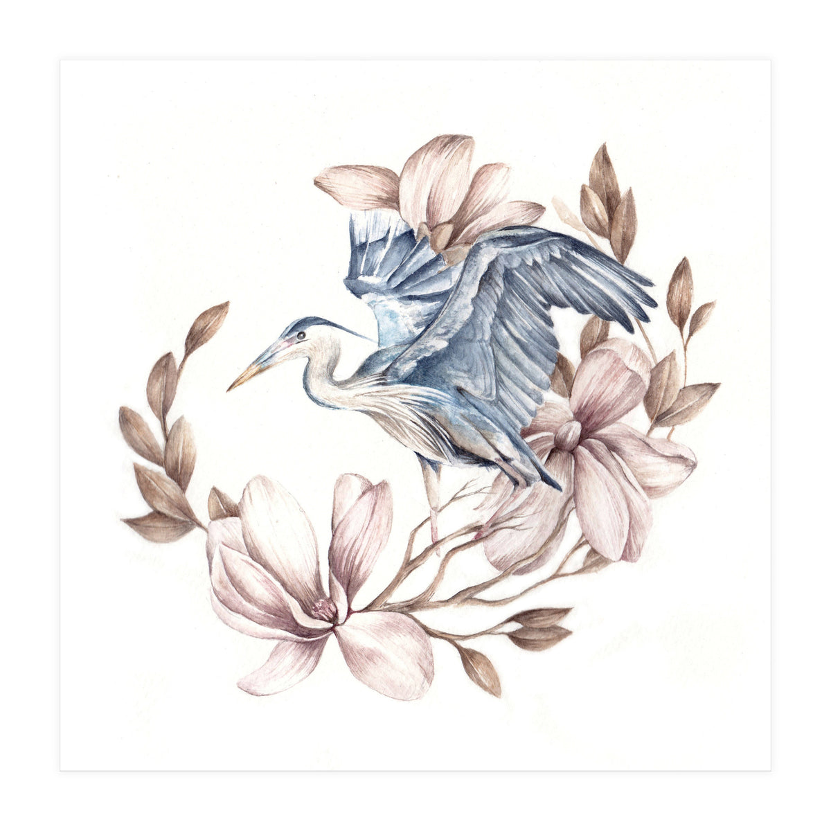 Crane and Flowers (Print Only)