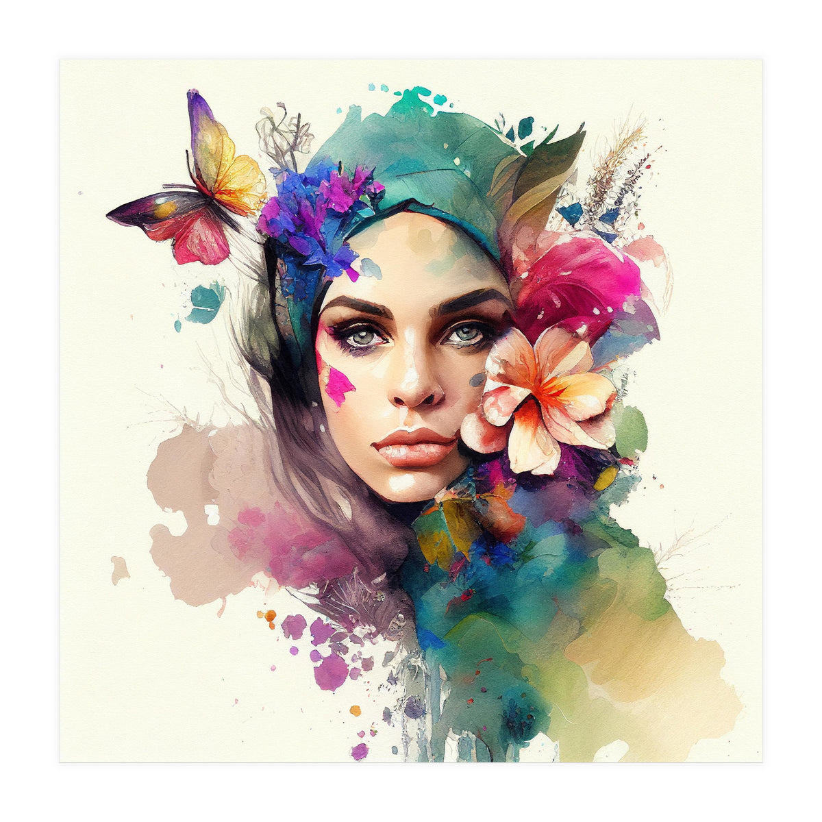 Watercolor Floral Arabian Woman #10 (Print Only)