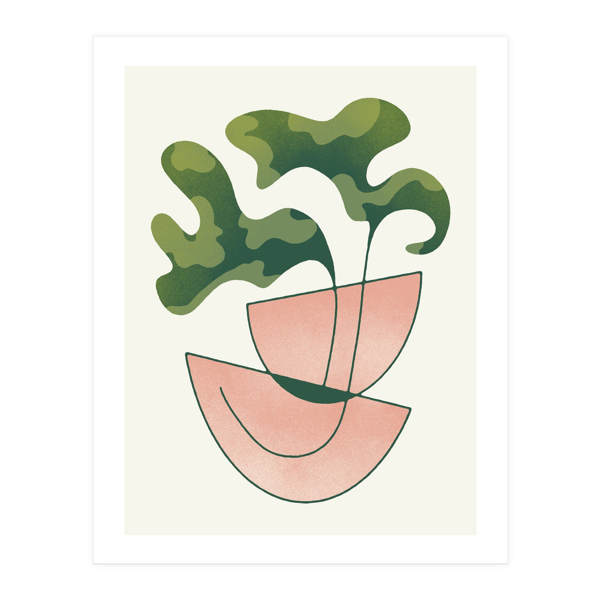 Two Abstract Plant Leaves In A Geometric Vase (Print Only)