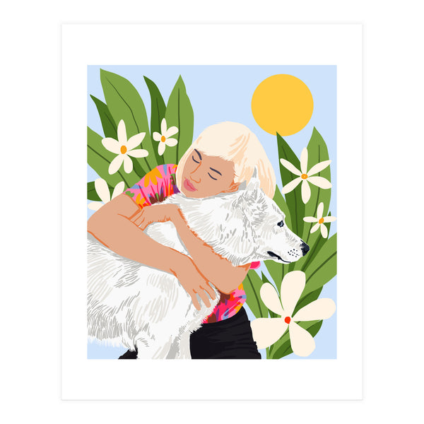 All You Need Is Love & A Dog | Pets Urban Jungle Bohemian Woman Illustration (Print Only)