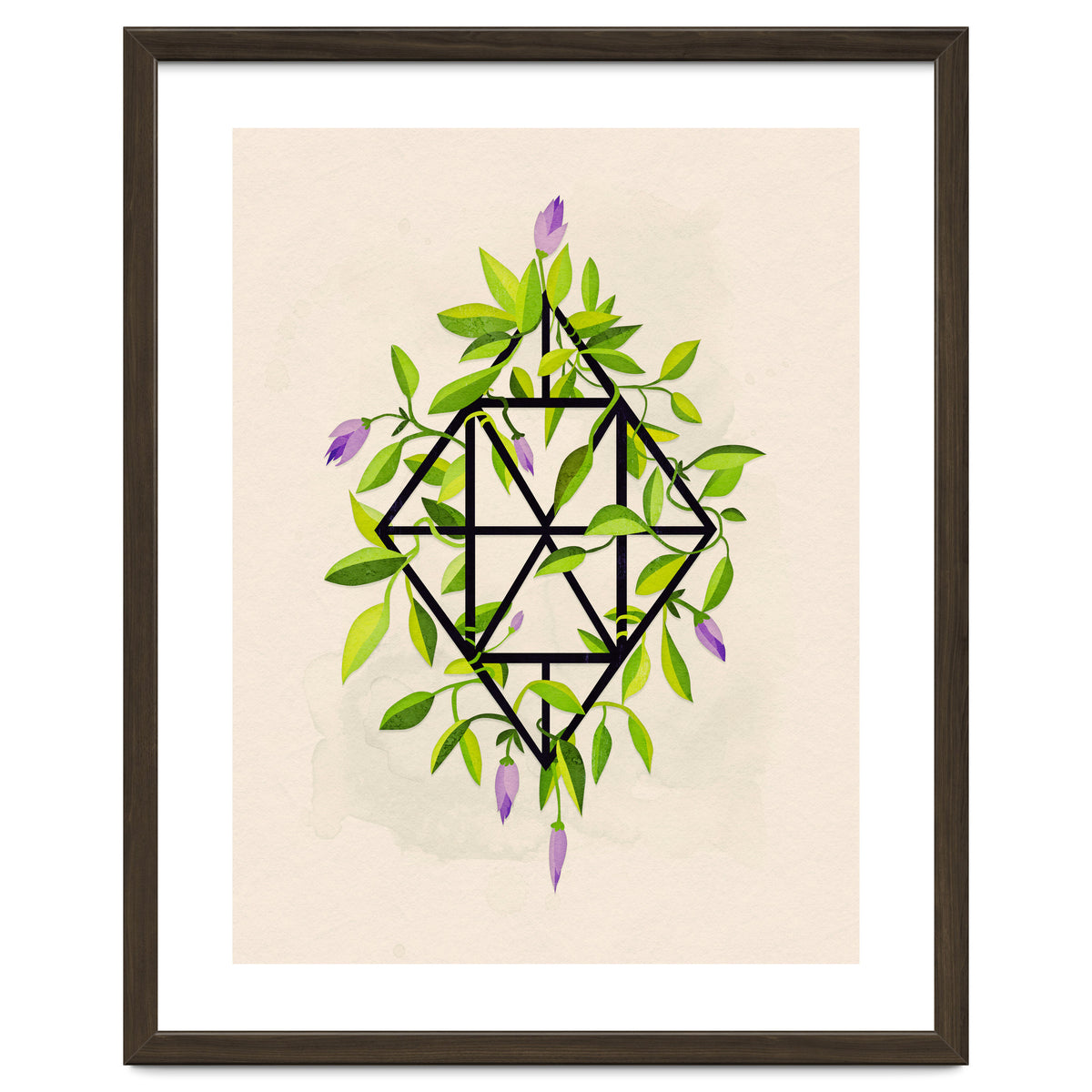 Geometric frame with leaves and flowers