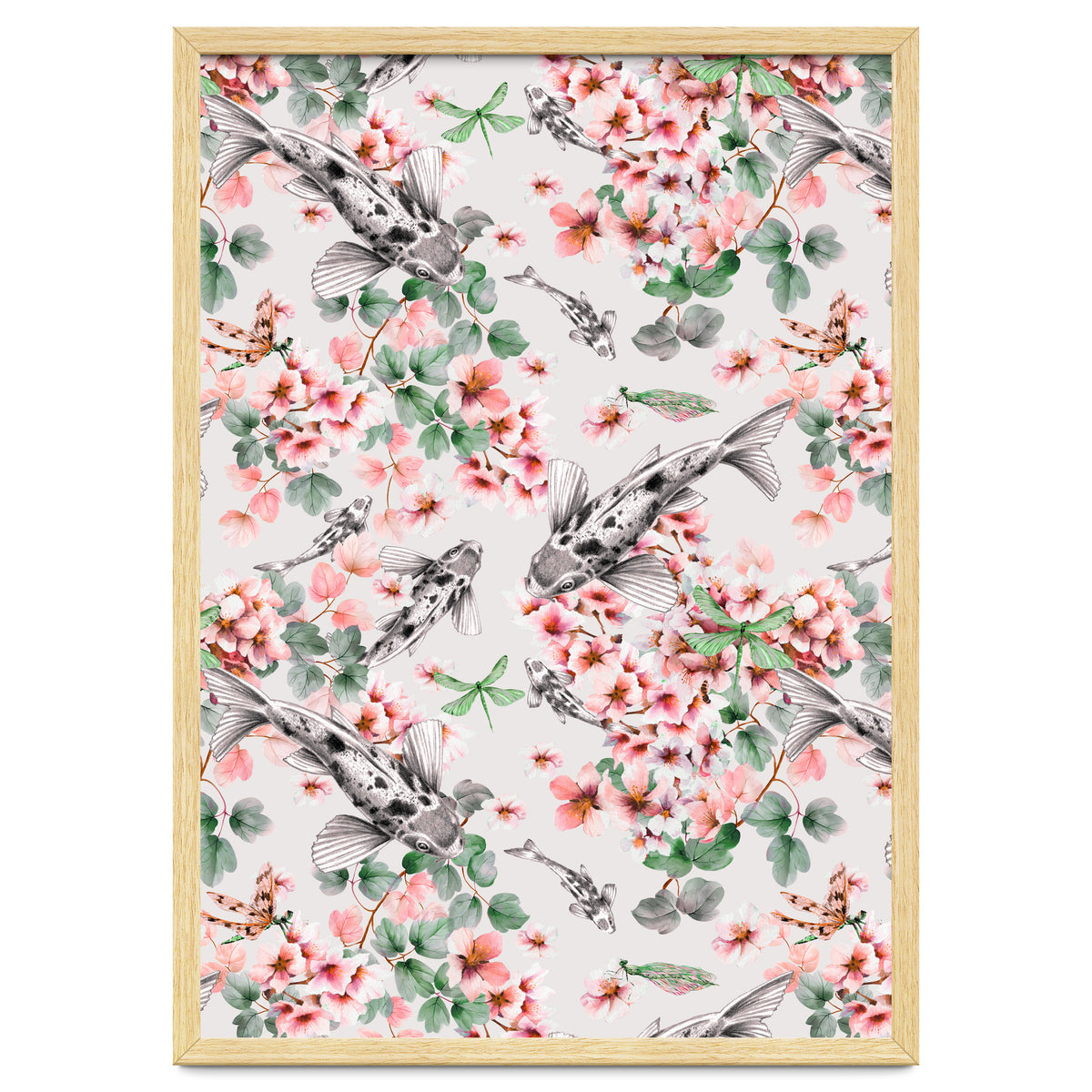 Asian fish among flowers