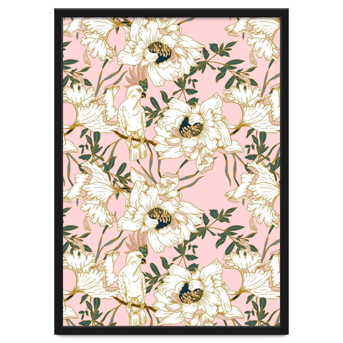 Exotic birds on flowers