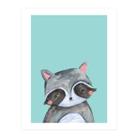 Woodland Racoon On Mint (Print Only)