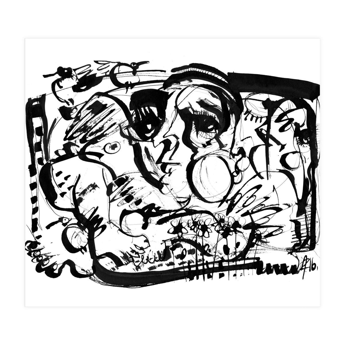 Birds and Flowers - b&w (Print Only)