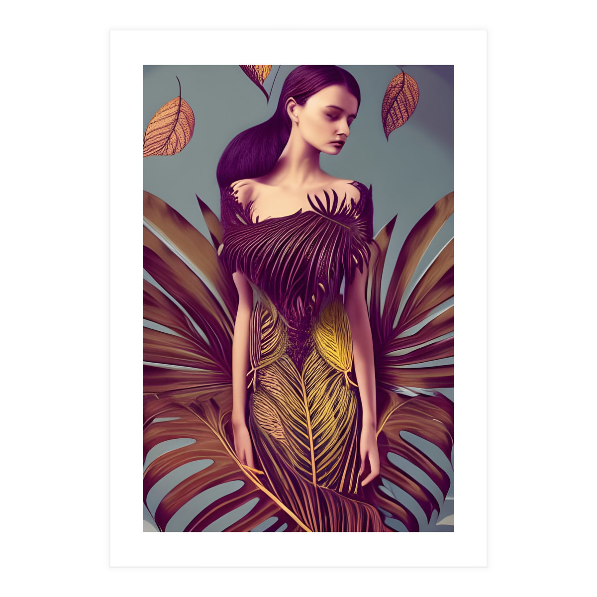 Lady dressed in Monstera Deliciosa Leaves (Print Only)
