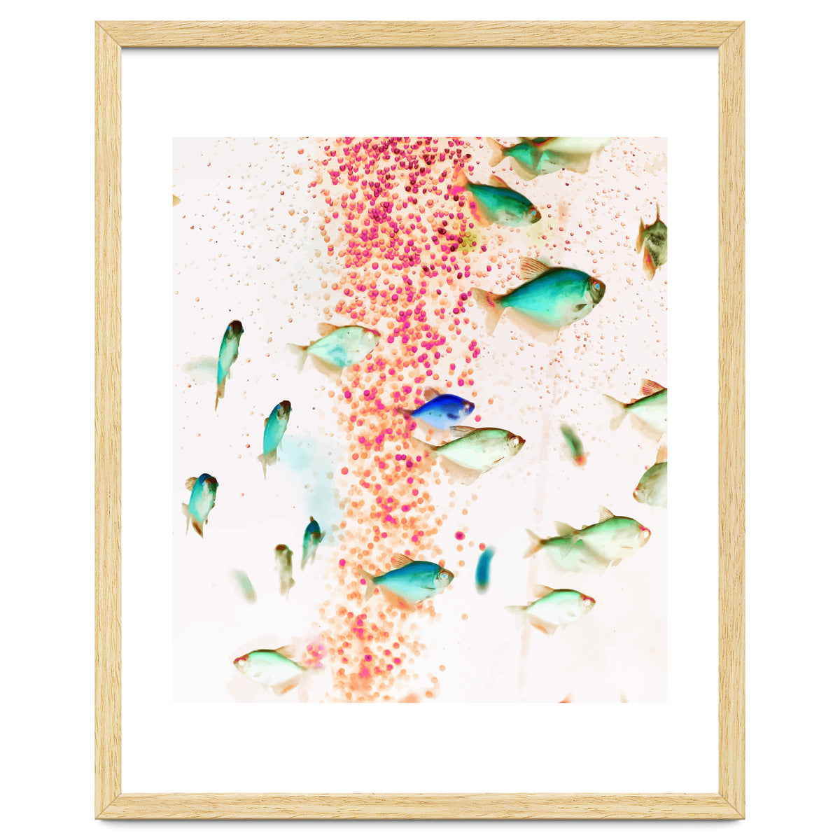 Something Fishy, Pink Bubbles & Blue Green Fish Graphic Design Digital Eclectic Surrealism