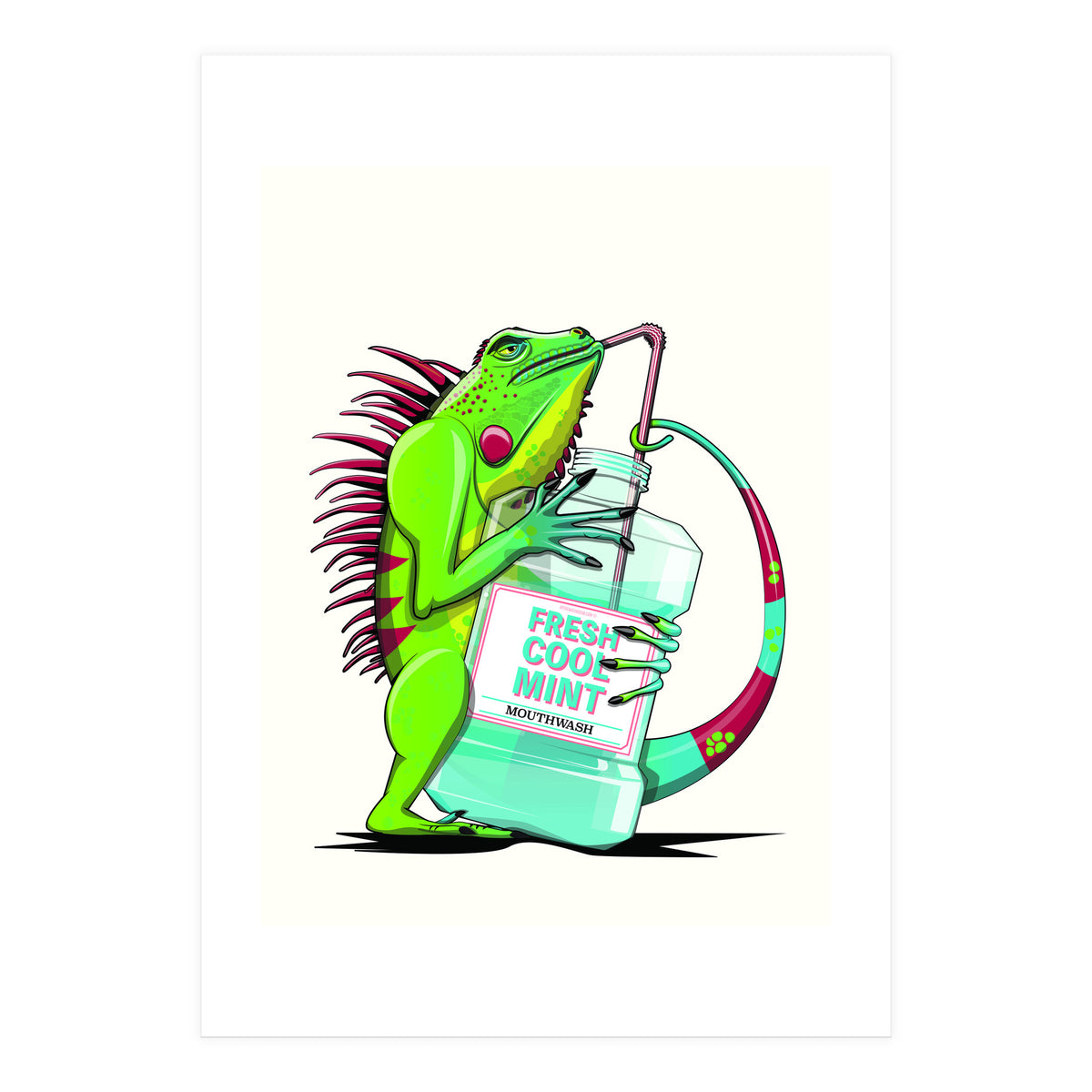 Iguana using Mouthwash, Funny bathroom humour (Print Only)