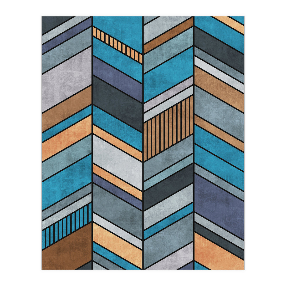 Colorful Concrete Chevron Pattern - Blue, Grey, Brown (Print Only)