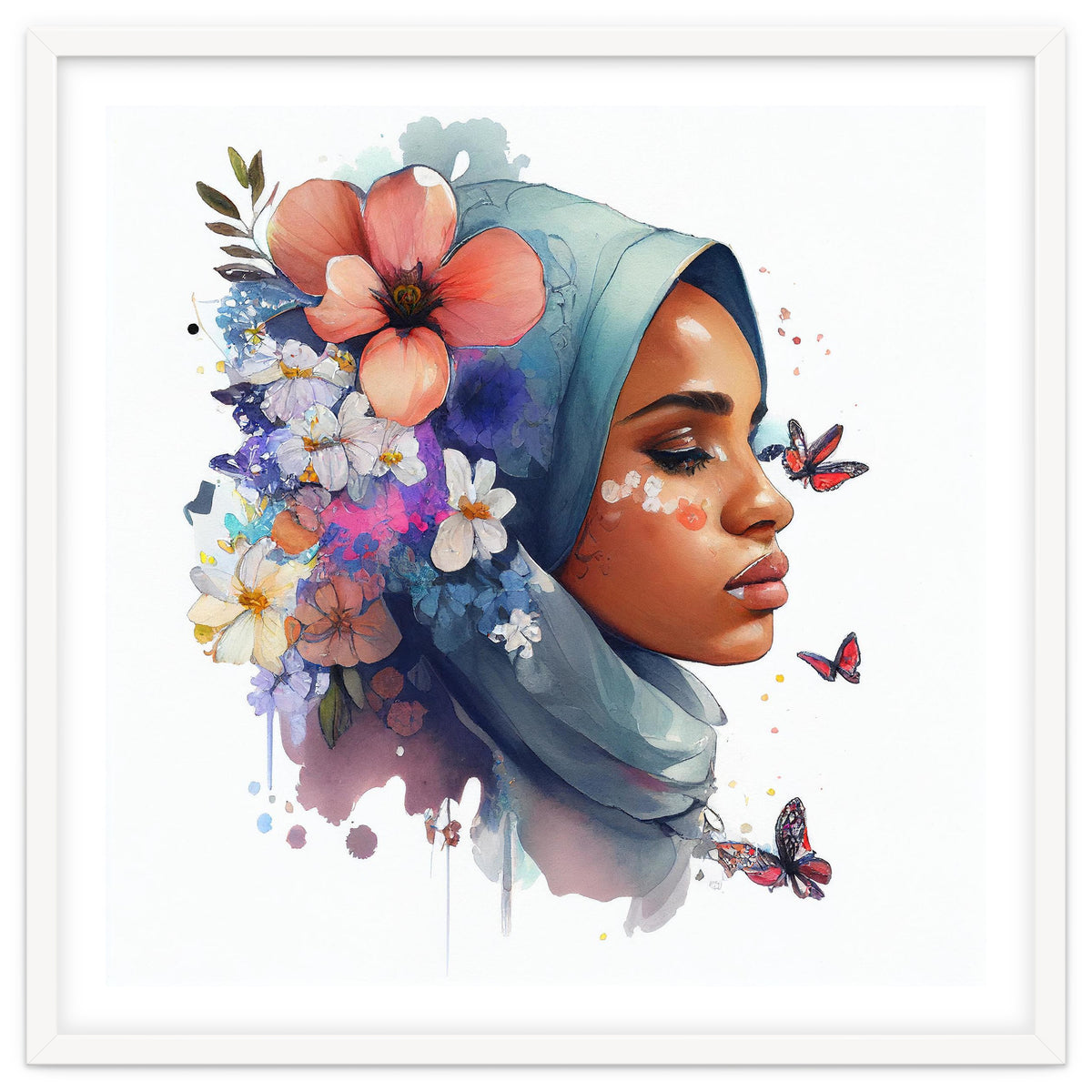 Watercolor Floral Muslim Arabian Woman #3