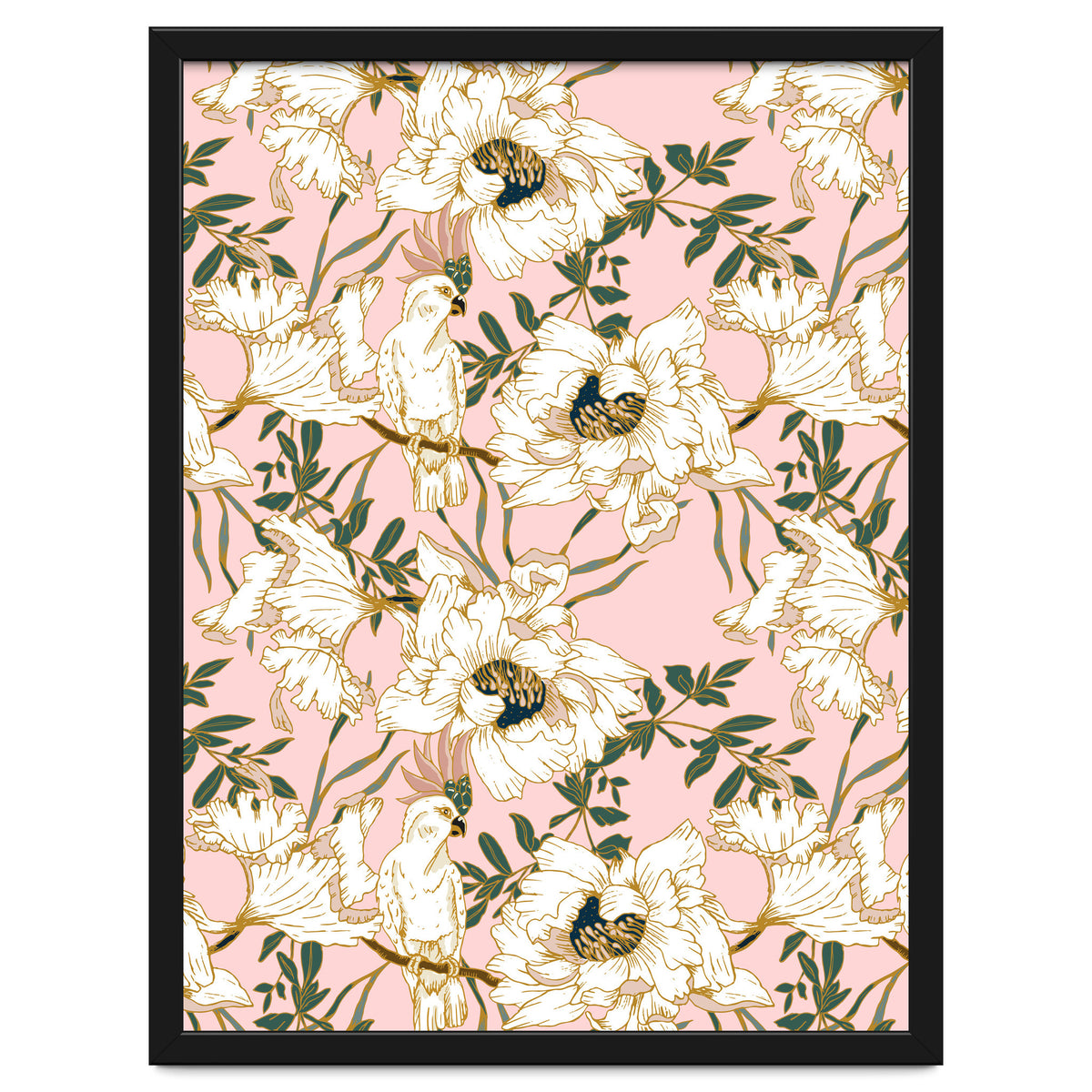 Exotic birds on flowers