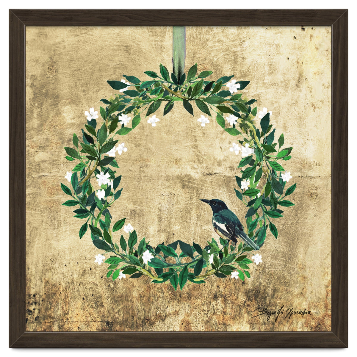 Wreath #White Flowers & Bird #Royal collection