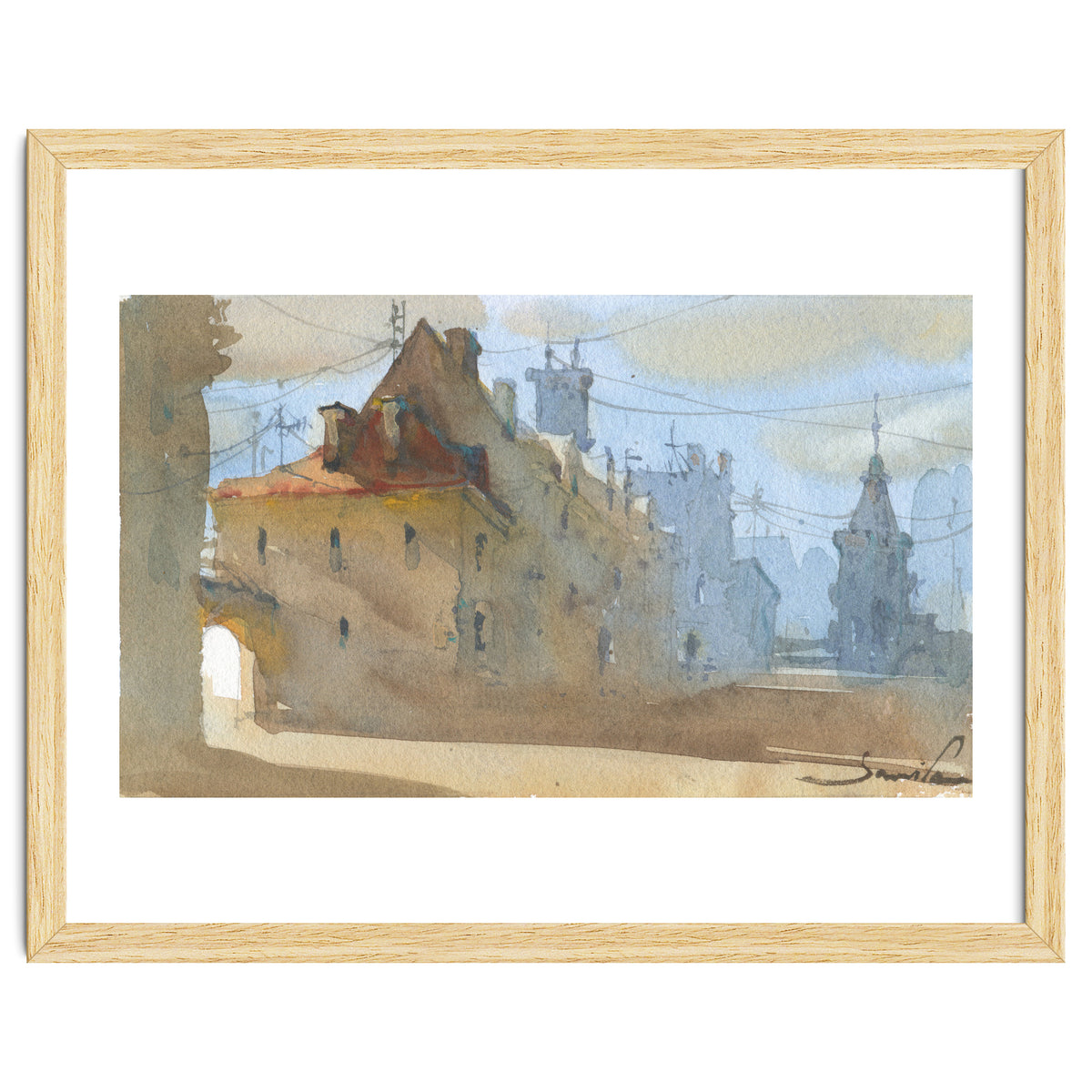 Old Town Warsaw. Watercolor painting.