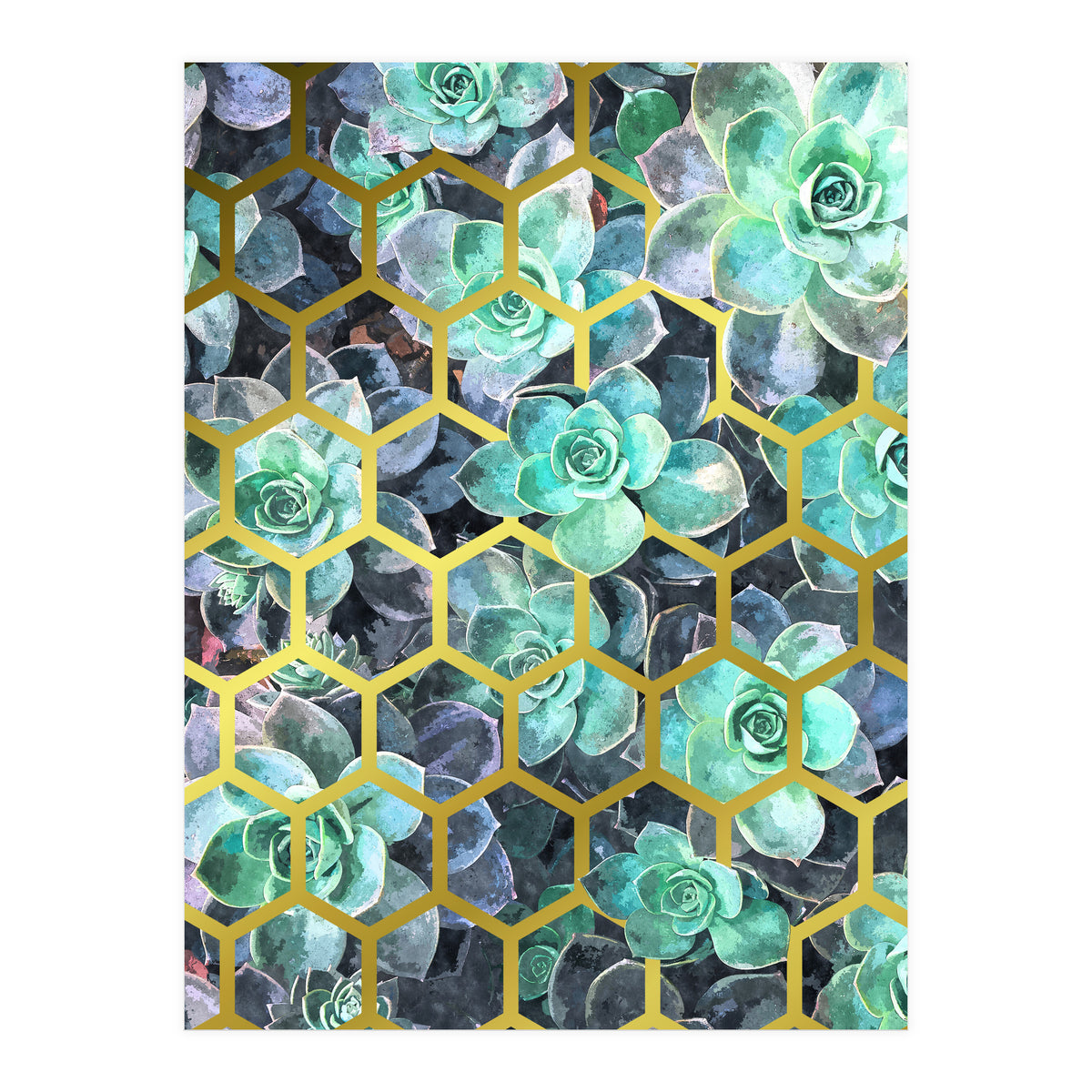 Succulents and Gold Geometric (Print Only)