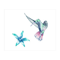 Green Hummingbird And Tropical Flower (Print Only)