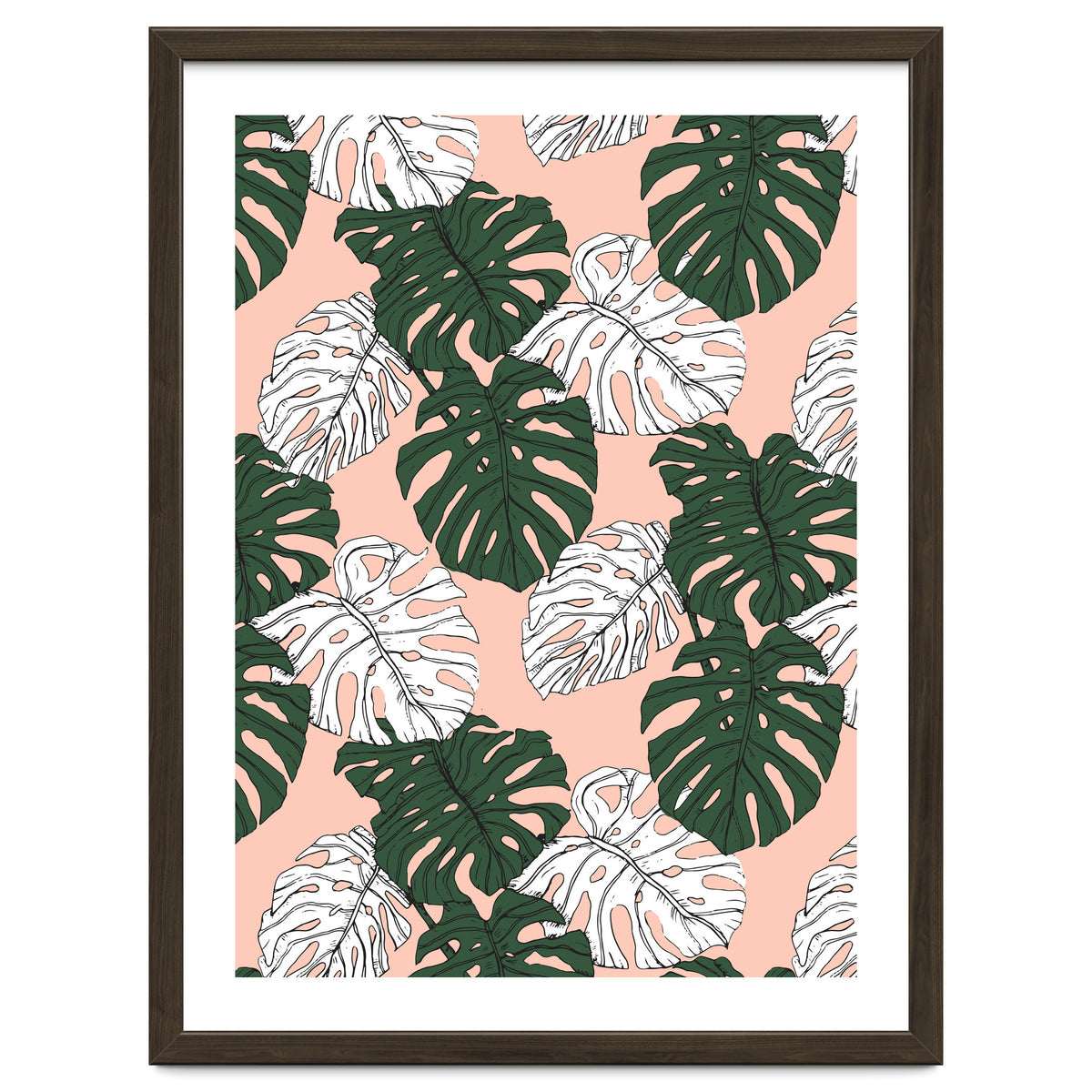 Hand drawing monstera pastel color