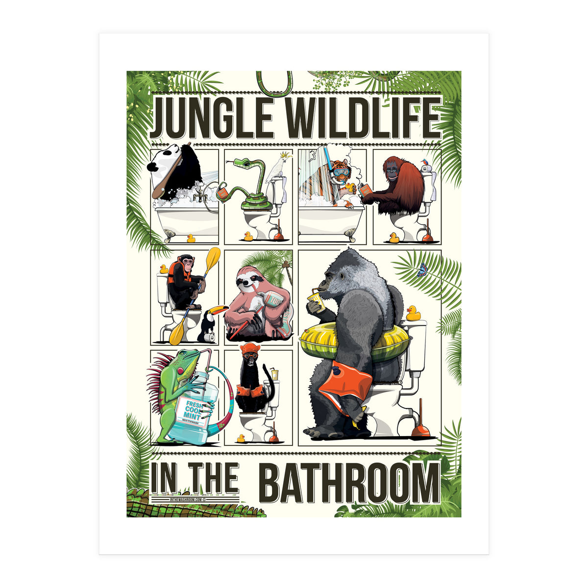 Jungle Wildlife in the Bathroom, funny toilet humour (Print Only)