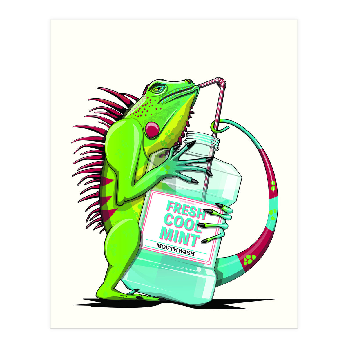 Iguana using Mouthwash, Funny bathroom humour (Print Only)