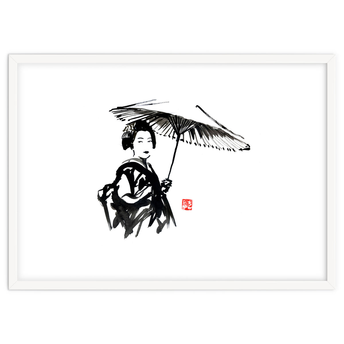 geisha under umbrella