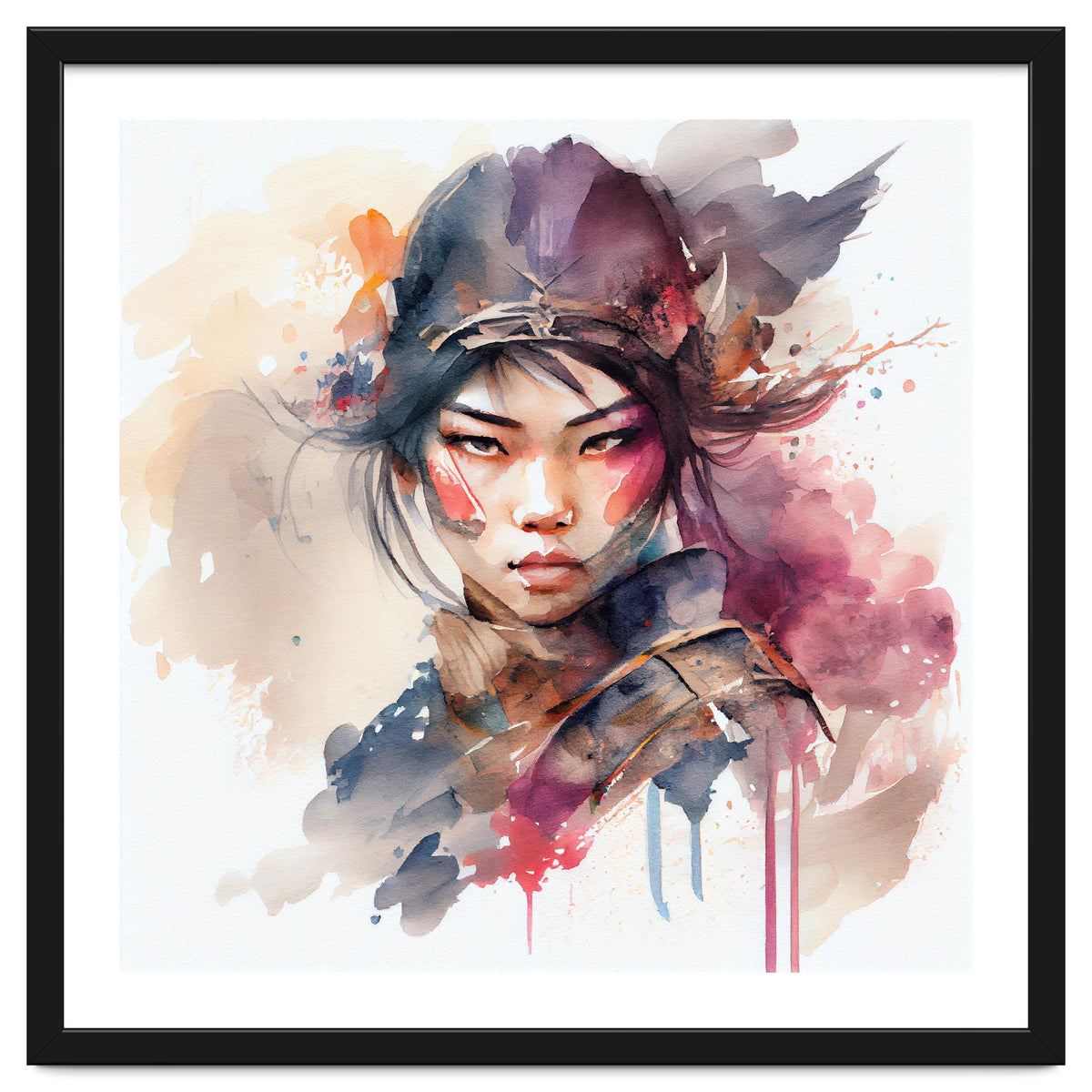 Watercolor Asian Warrior Woman #3