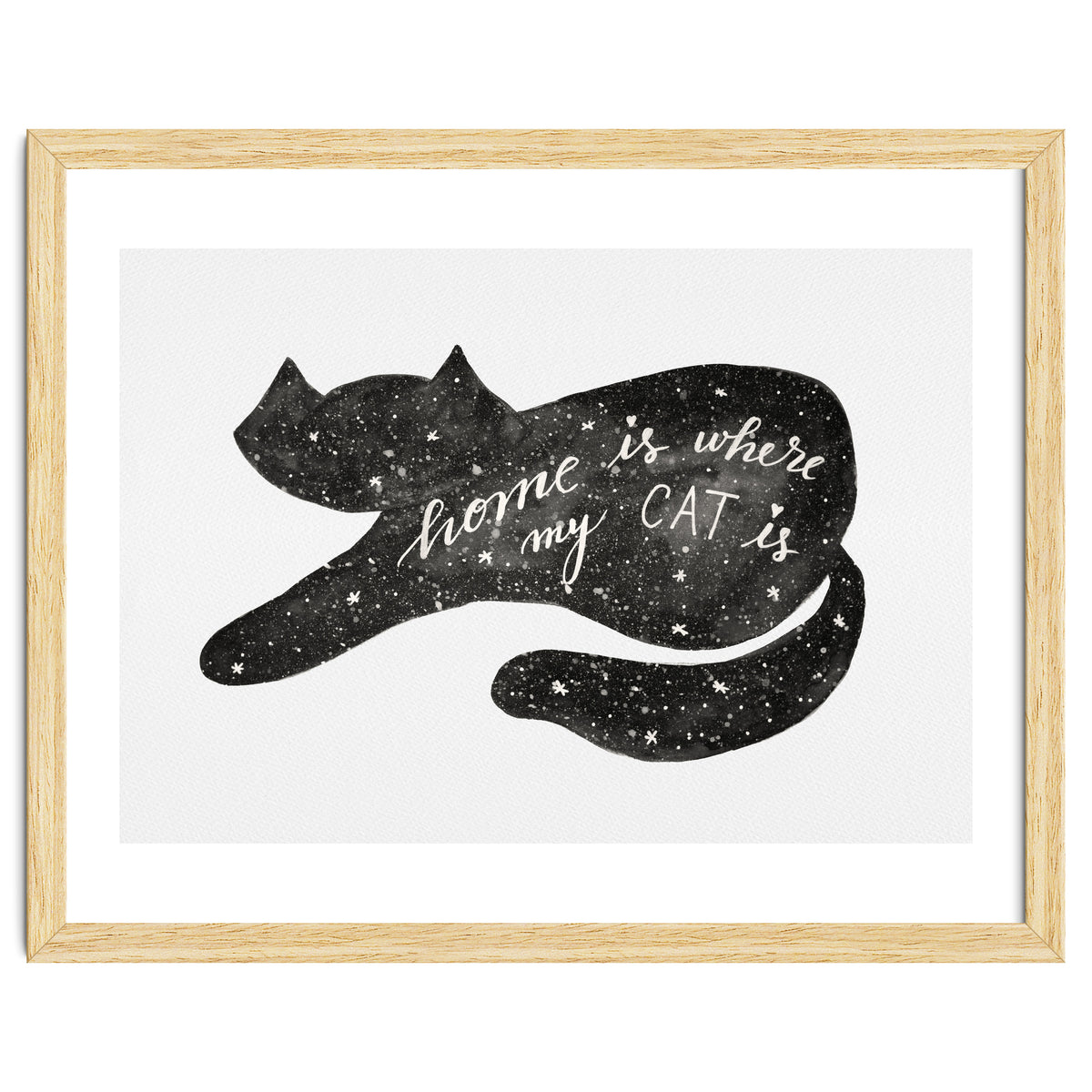 Watercolor galaxy cat - black and white
